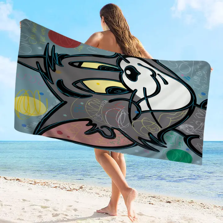 Toalla De Playa Curtoon T-Tom Y J-Jerry Microfibra Absorbente Rápida Secado Suave Yoga Natación Resort Montañismo Tamaño 76x182 Cm - 1