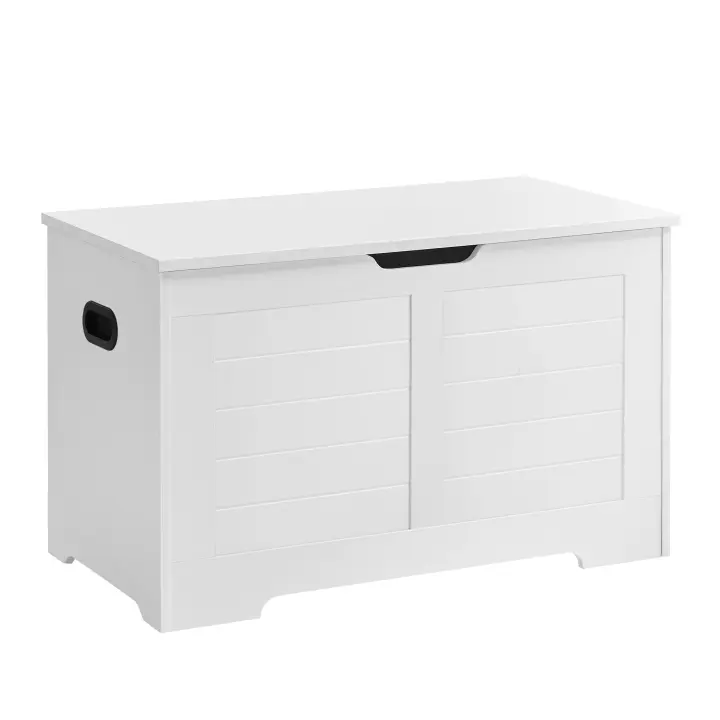 VASAGLE Puff Almacenaje, Banco Almacenaje con 2 Bisagras de Seguridad, Baúl Almacenaje, Banco Zapatero, Estilo de Campo, 40 x 80 x 46 cm, para Pasillo Dormitorio Salón, Blanco Nube/Marrón Rústico - 1
