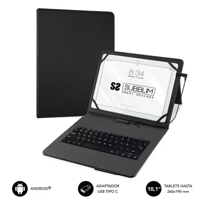 Funda + teclado subblim para tablet 10.1 pulgadas negro -  Recíbelo en 2-3 días laborables - 1