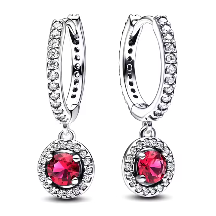 Pandora Pendientes de Aro en Plata de Ley Redonda Roja Abrazo Brillante 292379C01，Incluye Caja Original - 1