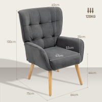 Cecodadi Salón Reclinable Sillón Reclinable with Pata de Madera Sillón de Terciopelo para Lectura, Sillón Tapizado para Dormitorio Gris - details 6