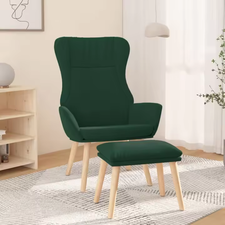 vidaXL Sillón de relax con taburete tela verde oscuro - 1