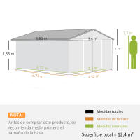 Outsunny Caseta de Jardín Exterior, 12,4 m² 340x386x200 cm Cobertizo de Jardín Exterior Metálico con Puertas Dobles con Cerradura Kit de Fundación y Ventilación para Almacenaje Bicicletas Blanco - details 2