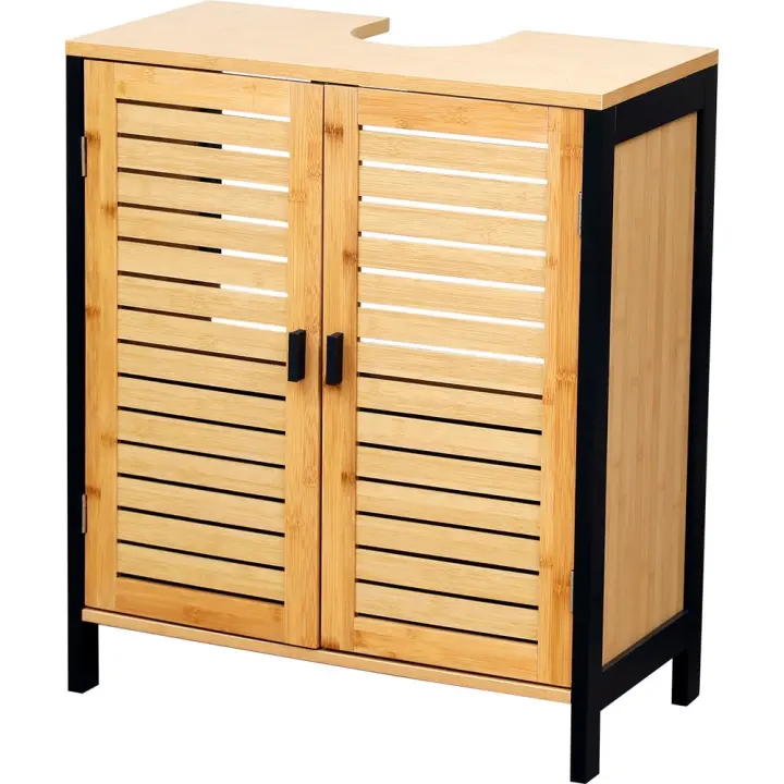 PLUSHOME - Armario Bajo Lavabo de Bambú con MDF,70x60x30Cm - 1