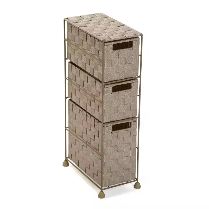 Versa Mannheim Mueble para el Baño Auxiliar, Cajonera con 3 cajones para organizar, Almacenaje moderno y divertido, Medidas (Al x L x An) 57 x 28 x 15,5 cm, Nylon, Color Beige - 1
