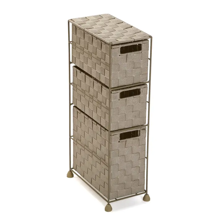 Versa Mannheim Mueble para el Baño Auxiliar, Cajonera con 3 cajones para organizar, Almacenaje moderno y divertido, Medidas (Al x L x An) 57 x 28 x 15,5 cm, Nylon, Color Beige - 1