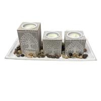 Bandeja con 3 portavelas de Madera con corazón y Arena Blanca 24 cm, Velas Decorativas jardín, baño, Bodas, decoración Vintage hogar - details 5
