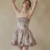 Vestido Mini Estampado De Rosas Slim Fit Para Mujer PB&ZA 2024 Primavera Estilo Fashionable Y Elegante Con Tirantes Y Cuello En V - details 3