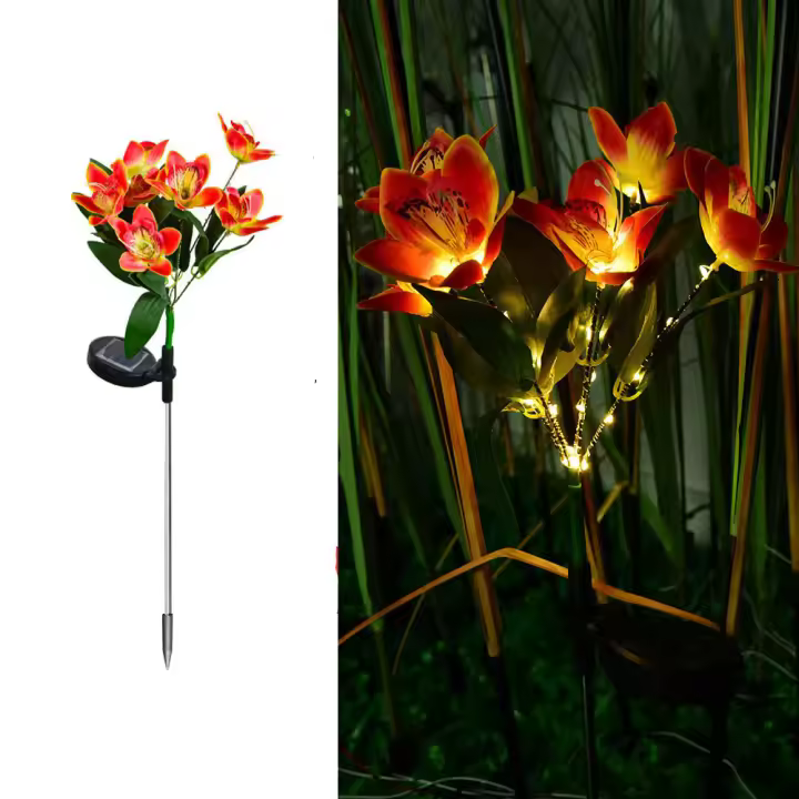 Lámpara Solar De Orquídea Con 7 Cabezas Para Jardín Exterior Decorativa LED Para Patio De Casa Luces Para Atril Y Calle Decoración De Navidad - 1