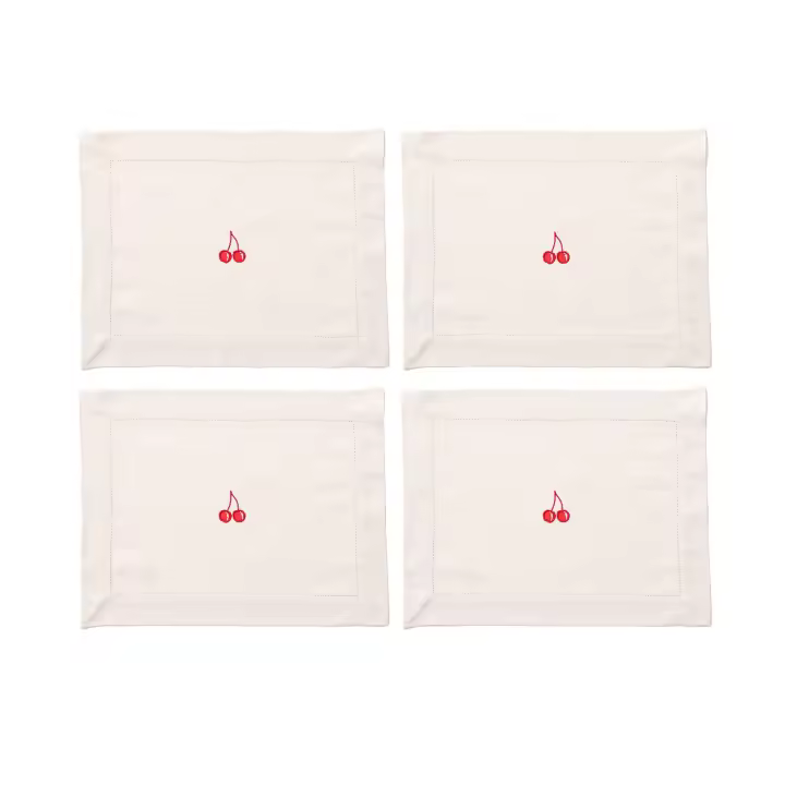 United Colors Of Benetton Juego de 4 Manteles Individuales 45x35cm 180GSM en Algodón Crema con Cereza Roja - 1
