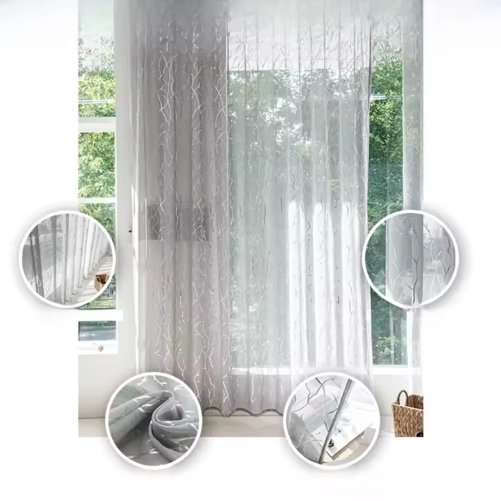 Cortina De Arbolado Silvery Sheer Para Sala De Estar Y Dormitorio Decoración Del Hogar 1 Pieza Moderno Estilo Poliéster Translúcido - 1