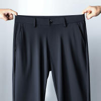 Pantalones Casuales De Seda Para Hombre Primavera/Verano Cintura Media Pierna Larga Y Recta Cómodos Y Transpirables Con Bolsillos - details 6
