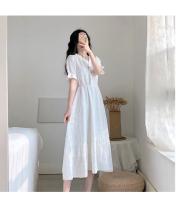 Vestido Blanco Azul Para Mujer Talla Grande Verano Manga Corta Estilo Coreano Retro Francés Slim Fit Ropa Femenina Casual - details 8