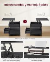 Mesa de centro elevable con almacenamiento, cajones, compartimentos ocultos y estante abierto, marrón rústico y negro - details 4