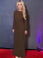 Vestido Maxi Dulzura Elegante Y Sólido Con Hombros Acentuados Y Cintura Definida Para Fiesta De Noche Mujer Otoño Invierno - details 20