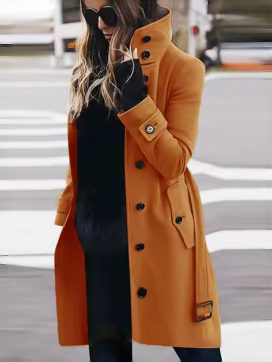 Abrigo De Mezclilla Para Mujer Invierno Cálido Chaquetas De Soltera Cuello Abajo Largo Ropa De Mujer Tipo De Cierre Doble - 1