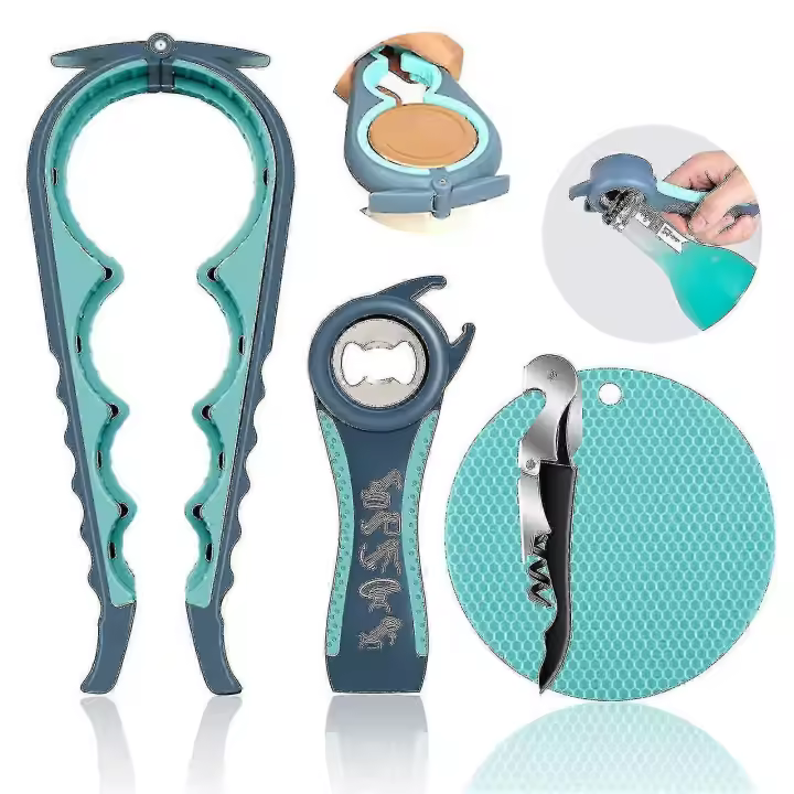 Abridor de botellas de diseño de moda azul claro para personas mayores con herramienta de artritis 4 piezas para manos débiles - 1