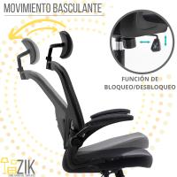 Zik Silla de Oficina ergonómica con soporte lumbar, reposabrazos para la cabeza y Altura ajustable, transpirado Canvas with Rueda, Silla giratoria Presidencial para el hogar, Estudio U Oficina-Negro - details 6
