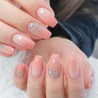 24pcs/set Uñas Postizas Cortas En Gradient Nude Rosa Jalea Brillante Estilo Cuadrado Ballet Frances Reutilizables Press on Falsas Uñas - details 22