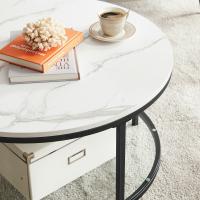 Mesa de centro redonda con estilo moderno, imitación de mármol y estante de vidrio templado, fácil montaje, ideal para salón, color blanco o negro - details 5