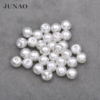 Botones De Perla Blanca JUNAO 8mm 10mm 12mm Decorativos De Plástico Con Rhinestones Para Costura Y Decoración De Vestidos - details 1