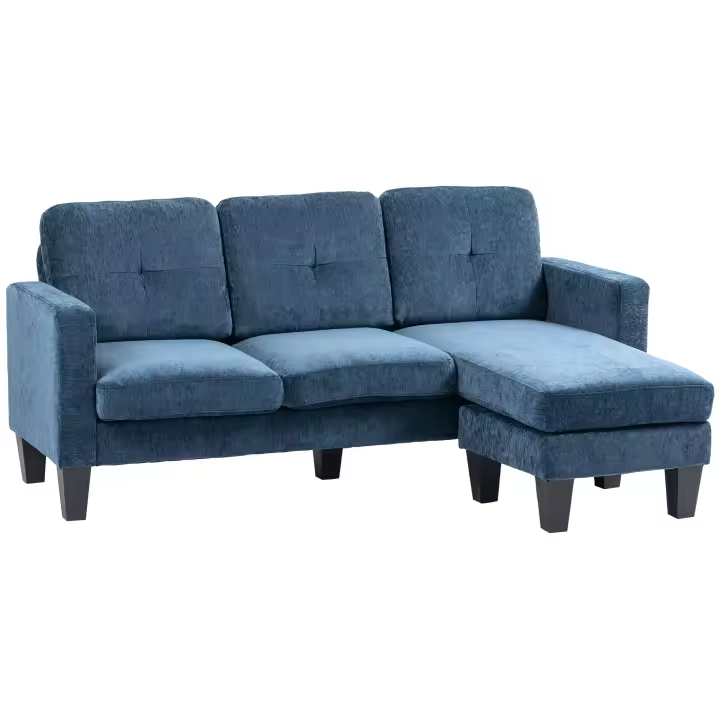 HOMCOM Sofá Esquinero Sofá en Forma de L Tapizado en Poliéster Sofá Chaise Longue Reversible con 3 Cojines para Salón Carga 180 kg 186x130x84 cm - 1