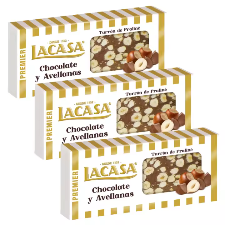 LACASA Turron de Chocolate y Avellanas - Delicioso crujiente con sabor intenso, 250G - 1