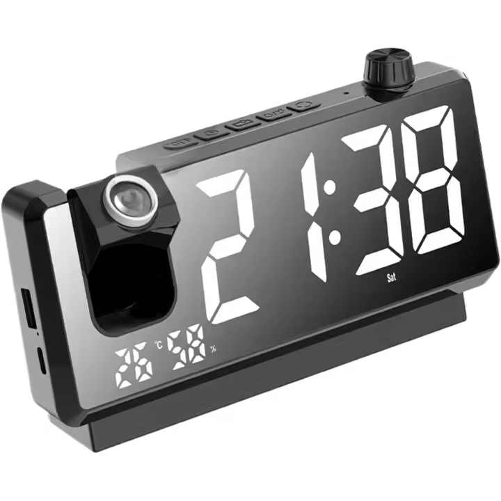 Reloj despertador digital, reloj despertador con proyección LED, reloj de proyección giratorio, reloj de dormitorio con proyección y función de repetición, reloj de proyección con pantalla de números grandes para dormitorios - 1