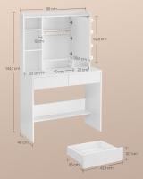 Tocador Moderno con Luces LED Ajustables, Color Blanco, 9 Luces con 3 Tonos, Brillo Ajustable, Espejo, Estantes Ajustables, 2 Cajones, Mesa de Maquillaje Ideal - details 6