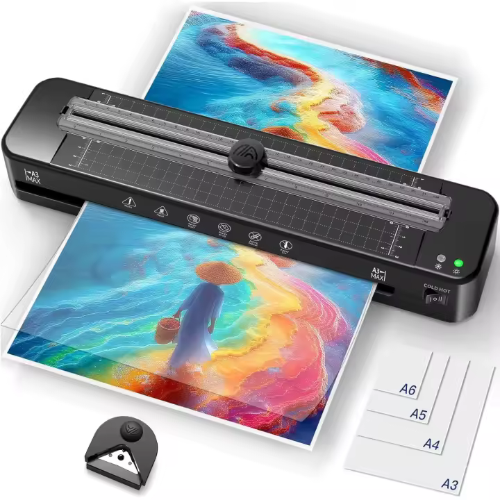 Tienda BIT Plastificadora A3, 5 en 1 para A3 A4 A5 A6 Máquina laminadora en Modo frío y Caliente con el secador de Papel, relleno de Esquinas y 20 Hojas de laminado para La Escuela, Oficina y el hogar - 1
