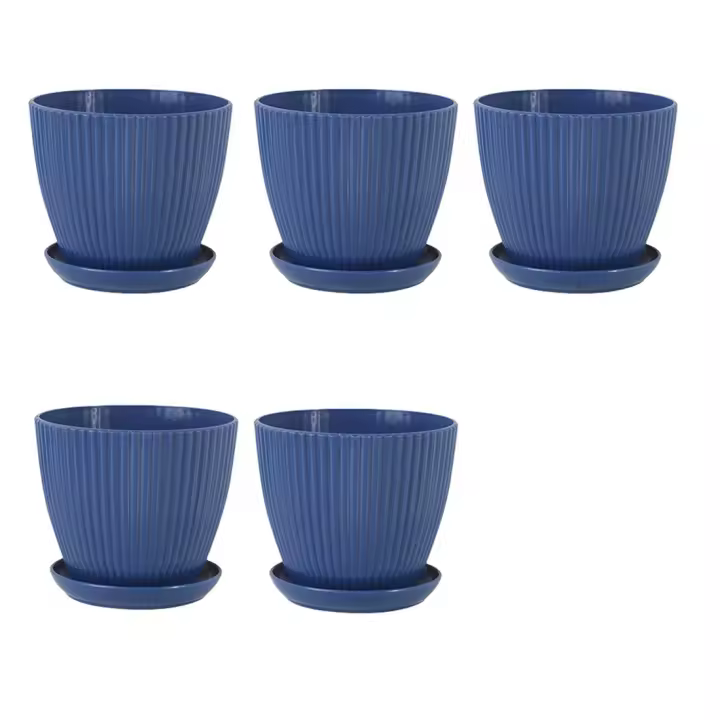 Macetas de plástico para plantas, paquete de 5 macetas de 6 pulgadas con agujeros de drenaje y platillos, para interior y exterior D - 1