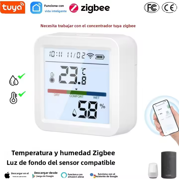 Sensor De Temperatura Y Humedad Inteligente ZigBee Tuya Con Pantalla LCD Iluminada Compatible Con Google Assistant Necesita Hub Tuya Zigbee - 1