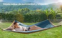 SONGMICS Hamaca Doble Tapizada, Hamaca de Jardín con Barras Curvas de Bambú Separables, Hamaca de Camping con Cojín, 200 x 140 cm, Carga de 225 kg, Crema y Beige/Gris y Beige/Azul y Beige - details 1