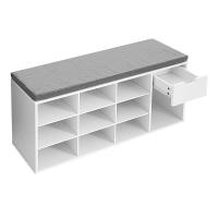 Banco para zapatos con asiento acolchado, cajón y compartimentos abiertos, para entrada y dormitorio, blanco, 104x30x48 cm - details 1