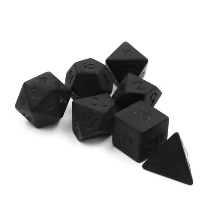 Juego De Dados Negros Mate 7pcs D4 D6 D8 D10 D% D12 D20 Para Juegos De Mesa Y Fiestas Digital Poliedros - 1