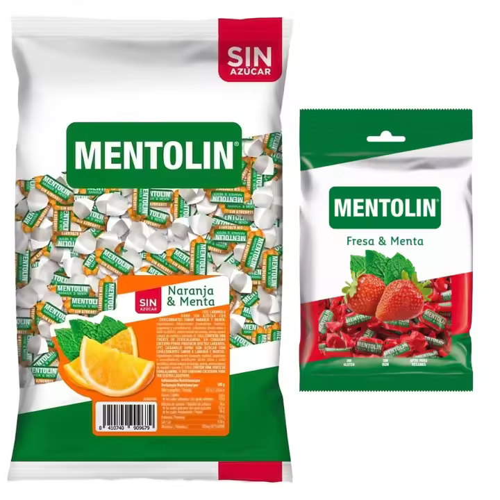 Mentolín caramelos garganta naranja s/a bolsa 1kg y de regalo fresa menta 150g - 1