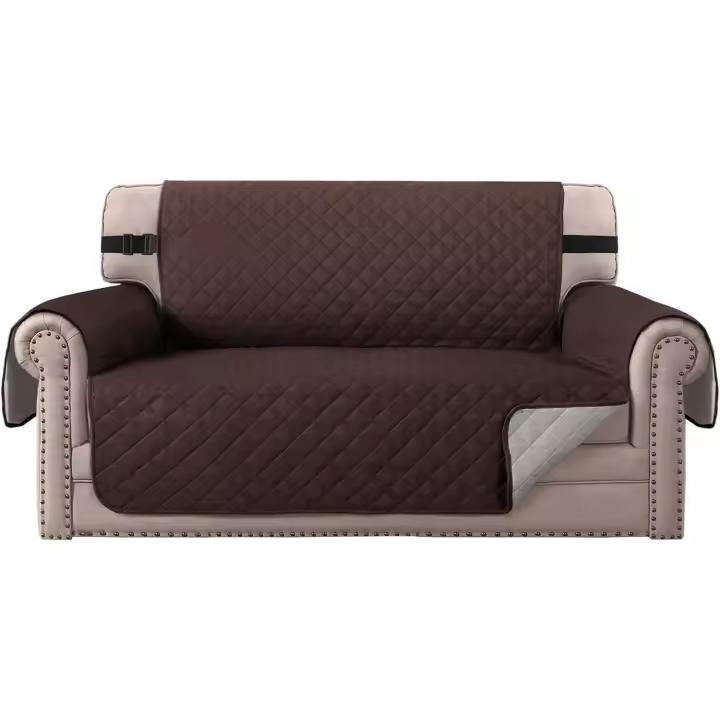 BellaHills Water Repellent Sofa Covers 2 Seater Sofa Protectors from Pets Cats Reversible Loveseat Couch Covers Non-Slip Furniture Slipcovers with Elastic Straps (Loveseat, Brown/Beige) - 1