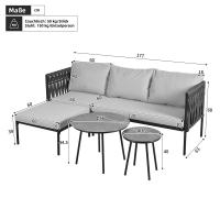 Juego de muebles de Jardín, juego de Esquina, sofá + 2 mesas de café + reposapiés, Malla de Cuerda Gruesa, Mesa de Vidrio con surface de Mármol, para Jardines, piscinas y otras áreas al Aire Libre, Gris - details 7