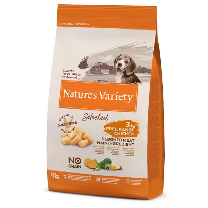 10 Kg Nature's Variety Pienso Selected No Grain de Pollo en Libertad para Perros Junior - 1