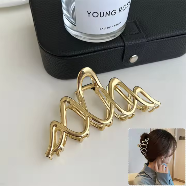 Pinza Para El Pelo De Metal Dorado Y Plateado Elegante Con Patrón Geométrico Y Ondulado Para Mujeres Accesorios Punk Grande Clips De Muelas De Langosta Adorno Para El Cabello 2023 - 1