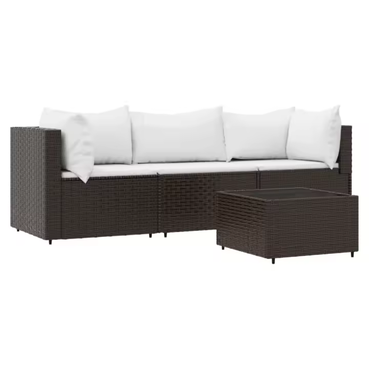 vidaXL Set muebles de jardín 4 piezas y cojines ratán sintético marrón - 1