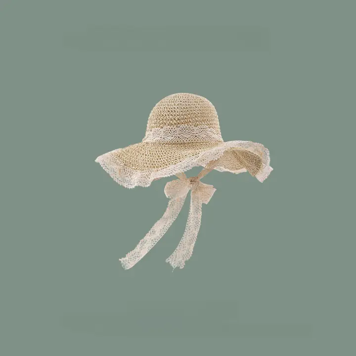 Sombrero De Sol Para Mujer Gran Alas Plegable Protección UV Sombrero De Playa De Paja Casual Para Verano - 1