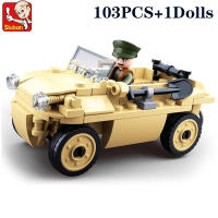 Sluban 103PCS Modelo De Carro Acuático Militar WW2 Con Figuras De Soldados Ejército Bloques De Construcción DIY Juguete Educativo Para Niños Regalos - details 1