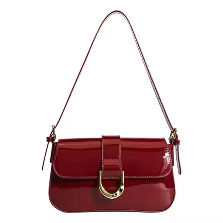 Bolso De Hombro Retro De Cuero Patentado Para Mujer Con Correa Ajustable Y Cierre De Flap Bolso Satchel De Color Sólido Bolsa De Axila Cruzada - 1