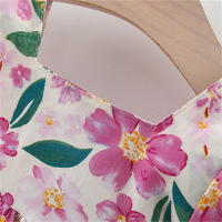Vestido De Verano Para Niñas Con Gran Lazo En La Espalda Y Mangas Burbuja Estampado Floral Vestido De Princesa De Cuello Cuadrado - details 6