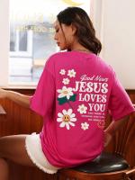 Camiseta de mujer con estampado “Jesus Loves You” – Básica de algodón, transpirable y cómoda, manga corta con cuello redondo, estilo casual - details 8