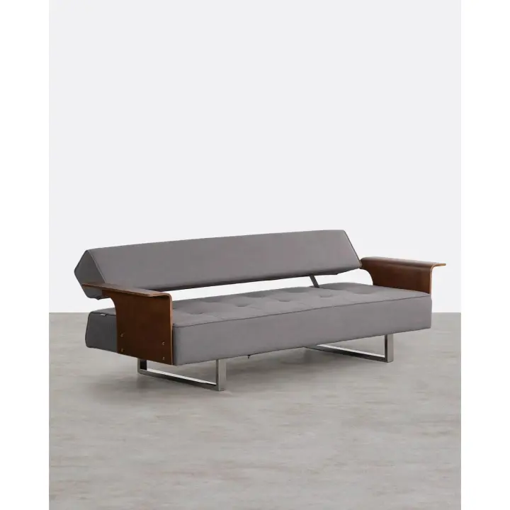 SOFÁ CAMA LUXE 3 PLAZAS EN TELA POLIÉSTER CON REPOSABRAZOS EN MADERA OFICINA 223x85x78cm Color Gris Niebla - SpazioLuzio - 1