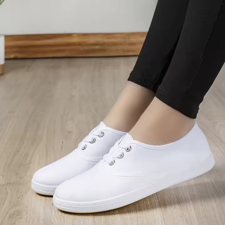 Zapatos De Enfermera Blancos Para Mujer Con Cordones Suela Planos Zapatos De Trabajo Color Sólido Zapatos De Beijing Antiguos - 1