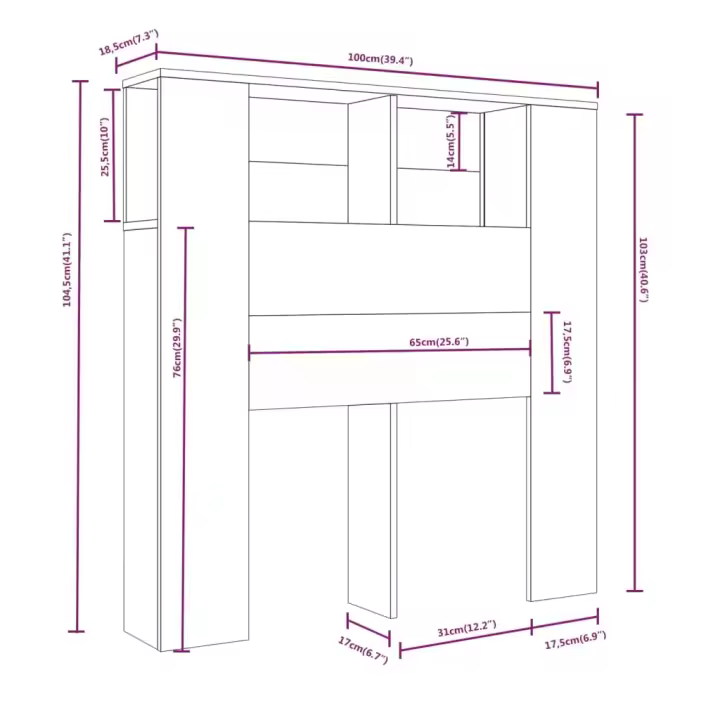 vidaXL Mueble cabecero color roble Sonoma 100x18,5x104,5 cm - 1