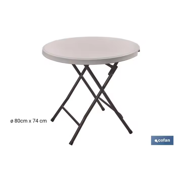 Cofan - Mesa Plegable Redonda Blanca - Peso Máximo 120 Kg - Ø 88 X 74 Cm - 1